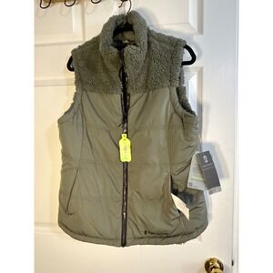 Free Country Womens Olive Green Faux Fur Collar‎ Puffer Vest - Size M